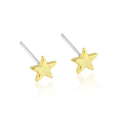 China Hypoallergenic 925 Sterling Silver Needle Star Gold Five Stud Earrings Cute Acute Girl Daily Wear Earrings for sale