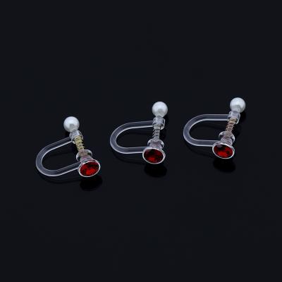 China Resin Inlaid 4mm Zircon Resin Spring Ear Clip Without U Clip Pearl Pierced Invisible Earrings Female for sale