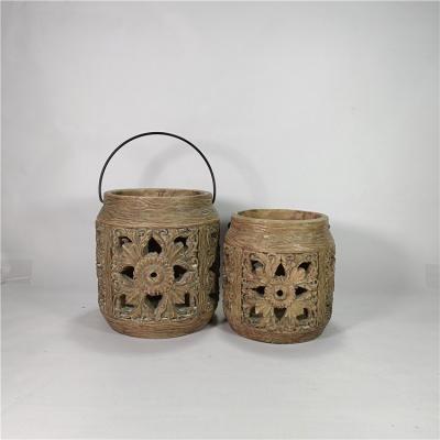 China Modern Handmade Products Natural Color Round Lantern Candle Holders Cement Lantern For Home Decor for sale