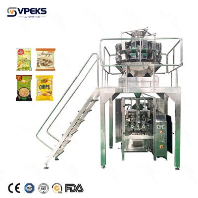 China Food Manufacturer Supply Combination Scale with Lapel Vertical Automation Packing Machine for Puffed Food Potato Chips Frozen Food for sale