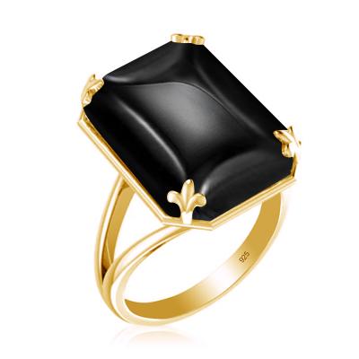 China 18K Gold Color Gemstones Black Onyx Ring For Women Luxury Real 925 Sterling SIlver Ring Flower Fine Jewelry Gift Female for sale