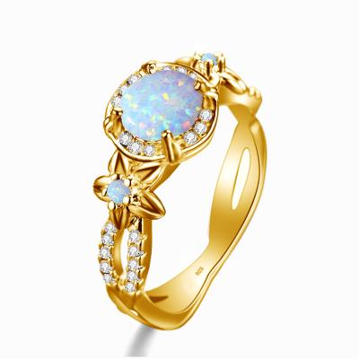 China Fine Jewelry Manufacturer Dainty Women Opal Rings Women Silver 925 Ring 14K Gold With Wholesale Wedding Christmas Jewelry for sale