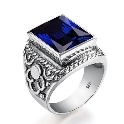 China 2021 wholesale Rings Men Sapphire Stone Turkish Bishop Retro Real Sterling Silver 925 Jewelry for sale