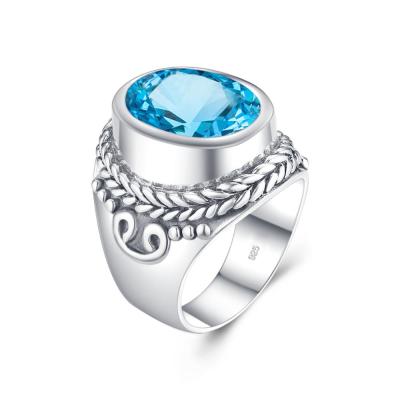 China Dropshipping Jewelry Bishop Handmade Blue Topaz Gemstones 925 Sterling Silver Designer Rings Men for sale