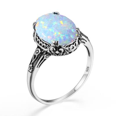 China Custom Vintage 6ct Opal Silver Ring Edwardian Filigree 925 Sterling Silver Rings Jewelry New Year's Gift Wholesale for sale