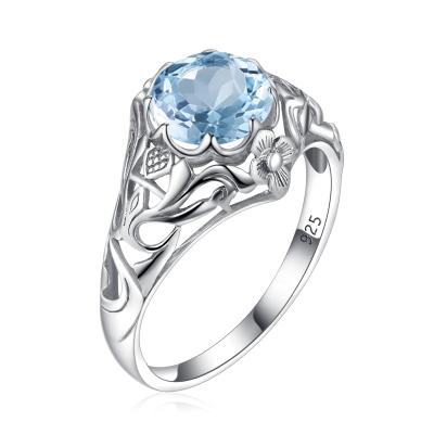 China Vintage Goth Filigree Silver 925 Ring Aquamarine Birthstone Handmade Jewelry Manufacturer Women Ring Goth ring for sale