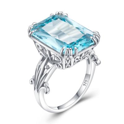 China High Quality Aquamarine Silver Rings Cocktail Party Mother's Day Birthday Gift Jewelry Personalized Ring for sale