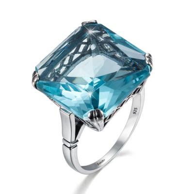 China Antique Design 925 Sterling Silver Women Ring Jewelry Big Gemstone Blue Topaz Aquamarine Silver Ring Women for sale