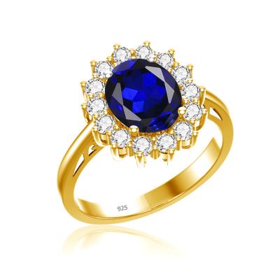 China Wholesale Vintage Women Wedding Party Winter 925 Silver Ring Jewelry 18k Gold Plated Princess Diana Sapphire Rings for sale