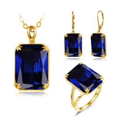 China Szjinao 14K Gold Jewelry Set For Women Sparkling Blue Sapphire Pendant Earrings Ring Set Real 925 sterling silver Fine Jewellery for sale