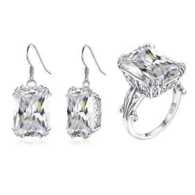 China Factory Wholesale Jewelry Sets Real Sterling Silver Women Jewelry Display Set White Zircon Rings Earrings 2 Sets for sale