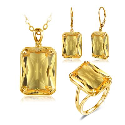 China Luxury Dubai Jewelry Sets 24K Gold Plated Citrine Yellow Gemstone 925 Silver Bridal Wedding Jewelry Set Manufacturer for sale