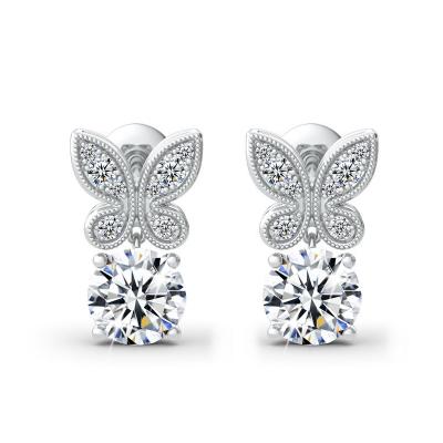 China Luxury Women's 1ct Diamond Moissanite Butterfly Drop Earrings D Color VVS1 Real 925 Sterling Silver Wedding Bride Earring for sale