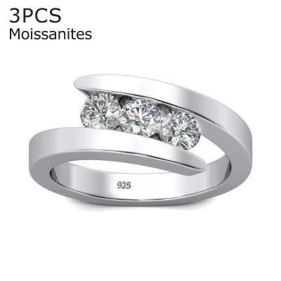 China Szjinao 100% 925 Sterling Silver 0.1ct 3 Stones Moissanite Ring Women Jewelry Diamond Engagement Wedding Rings for sale