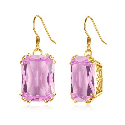 China Beautiful Flower Women Gold Plated Earrings Pink Crystal Large Gemstone Unique 925 Sterling Silver Jewelry Gemstone Earring for sale