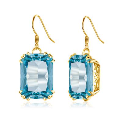 China Goth Women Aquamarine Earring Gold Plated Sterling Silver Delicate Filigree Wholesale Long Drop Earrings Jewelry for sale