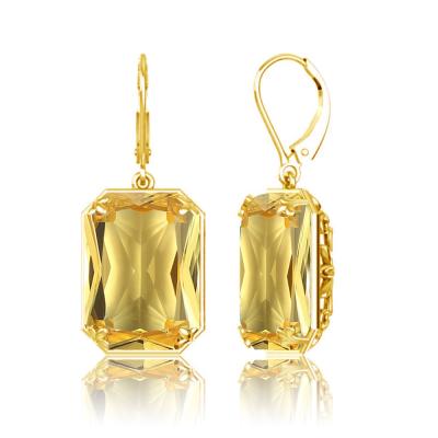 China Designs Women Large Citrine Gemstone Real 925 Silver Drop Earrings Jewelry Manufacturer Gold Plated Bridal Statement Earrings for sale