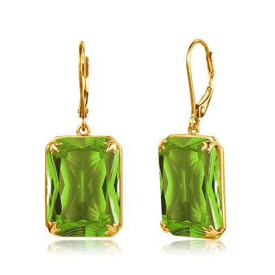 China Wholesale Pure 925 Sterling Silver Gemstone Long Earring Jewelry Fine 18K Gold Plated Women Peridot Drop Earrings for sale