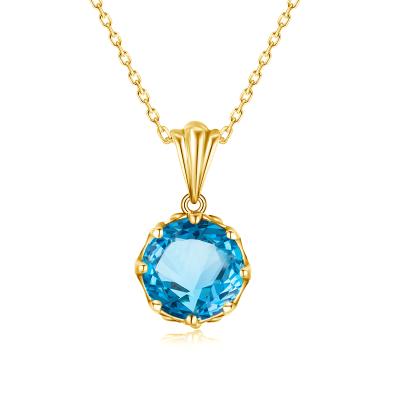 China Custom Women 18K Gold Plated Blue Topaz Pendants Necklace 12 Colors Available Real 925 Sterling Silver Bride Pendants Jewelry for sale