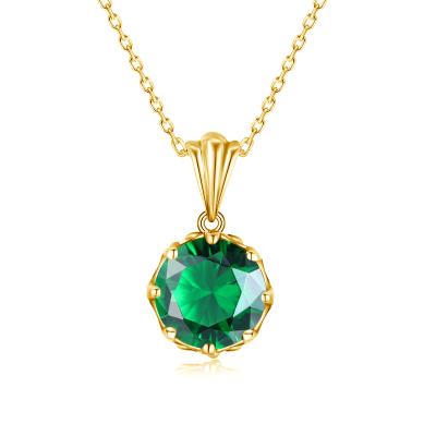 China Handmade Custom 18K Gold Emerald Necklace Pendant Real 925 Sterling Silver Green Crystal Pendants for Women Fine Jewelry for sale