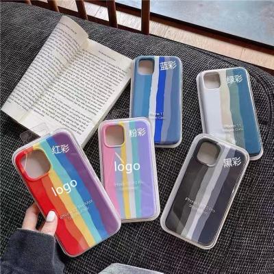 China 2021 Anti-drop hot sale customize logo liquid silicone rainbow phone case for phone 7 pro max cell phone case 8 12 pro 13 for sale