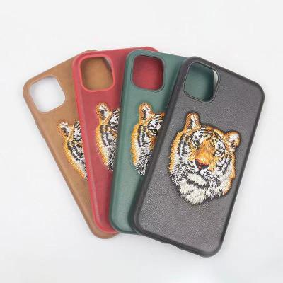 China Anti-drop Hotselling 3D Cartoon Custom Embroidered Cell Phone Leather Covers For Iphone 12 Pro Max Leather Phone 13 Hard Case for sale