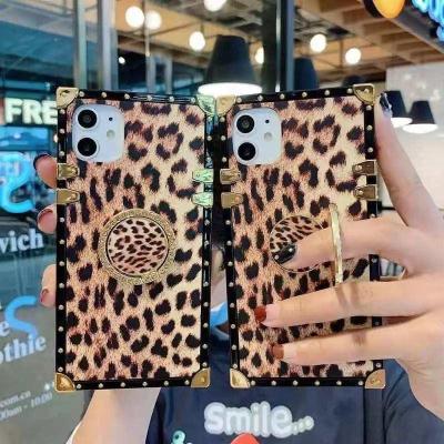 China Luxury Square Anti-fall Leopard Phone Case For X XR XS 12 13 Phone 7 8 xsmax With Ring Holder for sale