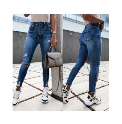 China Various Breathable Casual Fashion Pants Small Feet Pencil Ripped Hole High Waist Ripped Destroyed Women's Jeans for sale