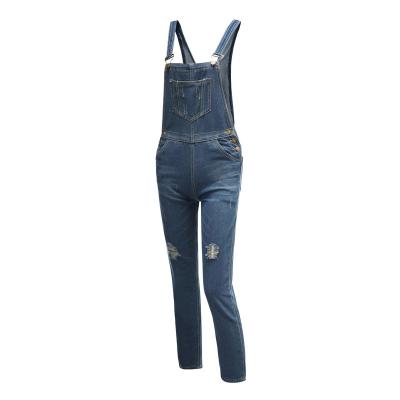 China China factory direct sales women's breathable jeans European and American ripped tore destroyed denim overalls for sale