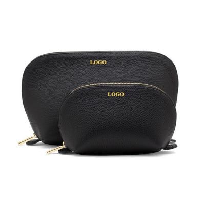 China Custom Wholesale Black PU Zipper Makeup Bag Large Capacity Leather Travel Bag Makeup Bag for sale