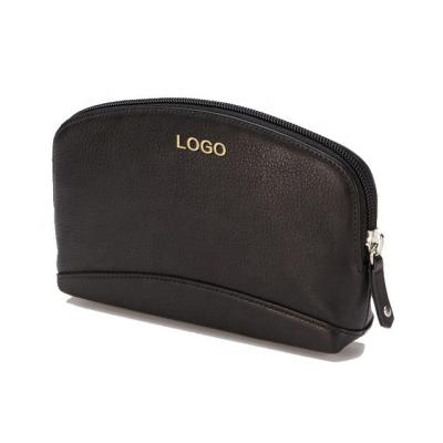 China Black Large Capacity Fashion Handmade Vegan Leather Cosmetic Bag Eco Friendly Make Up Bag for sale