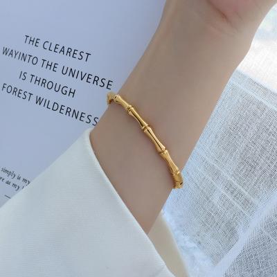 China Vintage Hot Selling Hypoallergenic Bamboo Joint Bangle Gold Plated Stainless Steel Bamboo Cuff Bangle for sale