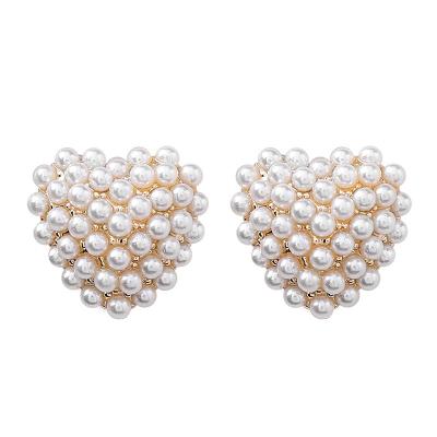 China Fancy PEARL Pearl Heart Earrings Stud 925 Silver Post Pearl Beads Earring For Girls for sale