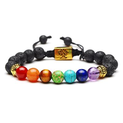 China Cute Yoga Natural Energy Stone 7 Chakra String Bead Life Tree 8mm Bead Drum Fashion Stone Bracelet for sale