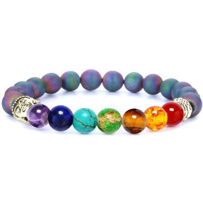 China Religious Healing 7 Chakra Lava Stone Diffuser Crystal Reiki Bracelet Balancing Natural Gemstone Round Beads for sale