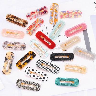 China Cellulose acetate Yiwu factory fashion cellulose acetate barrette hair clip colorful square acrylic hair clips for sale