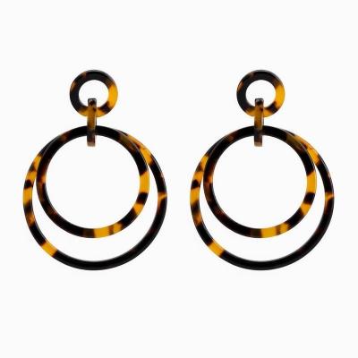 China Single Cellulose Acetate Multi Layer Leopard Tortoise Circle Earring Dangle Acetate Earrings Multi Color for sale