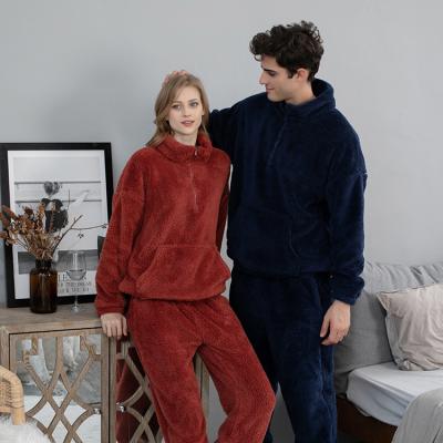 China Thermal flannel night wears autumn winter loungewear set fleece pajamas plus velvet couples thickened thermal homewear women sleepwear for sale