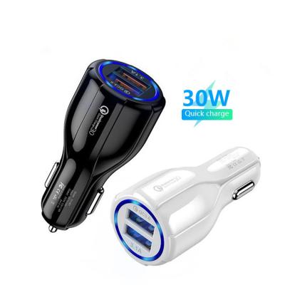 China LED Indicator QC 3.0 Dual USB Adapter Car-Charger 30W Cigarette Lighter Car Charger Phone Tablet 6A Fast Smart Charger for sale