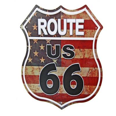 China American Route 66 Vintage Metal Decoracion Custom Shield Shape American Tin Signs for sale