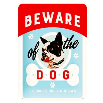 China Europe Wholesale Printed Retro Colorful Metal Tin Beware Of Dog Signs Metal Safety Sign for sale