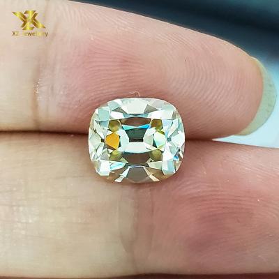 China Antique color play or fire cushion loose Moissanite stone vivi color synthetic diamond 6x8mm OMC yellow moissanite for sale