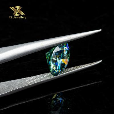 China Game Or Fire Color Synthetic Moissanite Diamond Round Brilliant Cut Green Color Loose Moissanite For 14k Gold Ring for sale