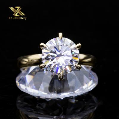 China 3Carat CLASSIC Round 8Hearts&8Arrows Cut Moissanite 9k Pure Yellow Gold DEF VVS Colorless Moissanite Ring for sale