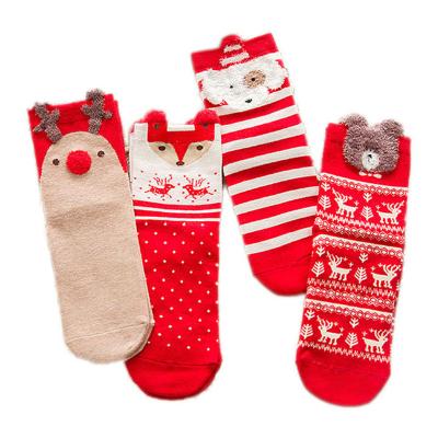 China Japanese Style Sporty Three-dimensional Cute Elk Christmas Cartoon Scarlet Socks Women's Lot 4 Pair Cotton Happy Funny Socks for sale