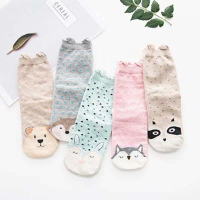 China 5 Pair Lot Pack Women's Cotton Bangs Stereo Cartoon Animals New Arrival Funny Happy Ear Cotton Cute Socks Feather Yarn Socks for sale