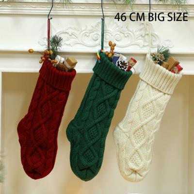 China Christmas Festival 46cm Knitted Wool Home Wall Decoration Candy Bag Blanket Large Size Diamond Gift Bag Hanging Christmas Stocking Bag Blanket for sale