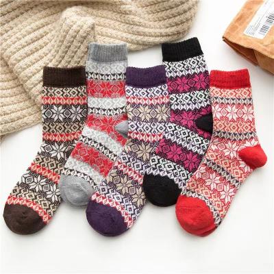 China Sporty 5 Pairs Lot Pack Set Women Boots Winter Retro Rabbit Woolen Socks Thickened Warm National Style Folk-custom Christmas Gift Quality for sale