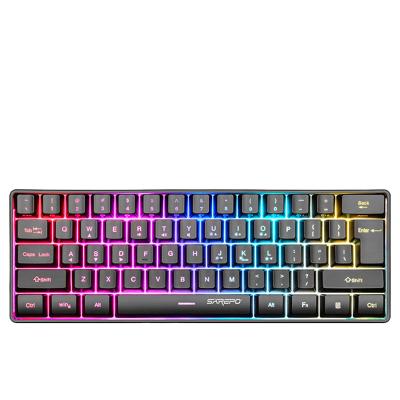 China Anti-ghosting support custom design portable USB wired RGB backlit 61-key game plug-and-play mechanical keyboard for sale