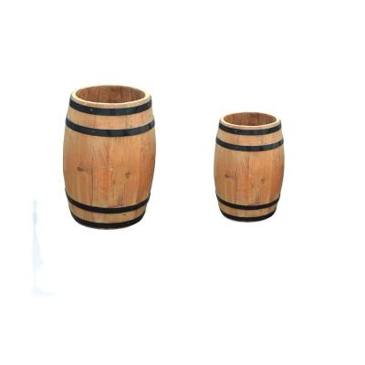 China Modern Wooden Round Whiskey Barrel Planter Wooden Flower Pot Planter for sale